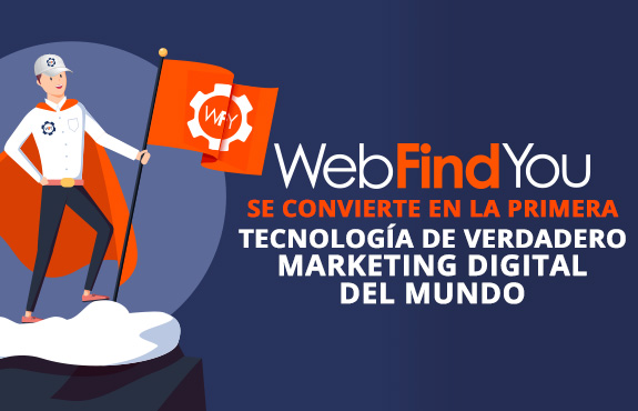 Persona en Cima de Montaa con Bandera de WebFindYou, la Primera Tecnologa de Verdadero Marketing Digital